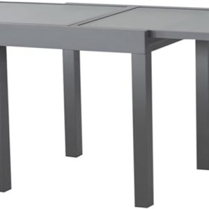 35‘’-70.8‘’Expandable Patio Dining Table Metal Outdoor Table for 6-8 Person Lawn Garden Bistro Rectangular Table, with Adjustable Legs, Charcoal Grey Grates on Top