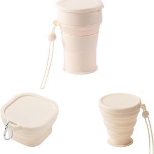 3 Pack Silicone Collapsible Travel Cup,Folding Camping Cup with Lid, Reusable Drinking Cup-Portable,Perfect for Camping,Hiking and Sport Events, for Hot and Cold Drinks (White)