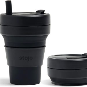 Collapsible Travel Cup - Reusable To-Go Pocket Size Silicone Bottle for Hot and Cold Drinks - Perfect for Camping - Microwave & Dishwasher Safe (Ink, 24 Ounce (Pack of 1))