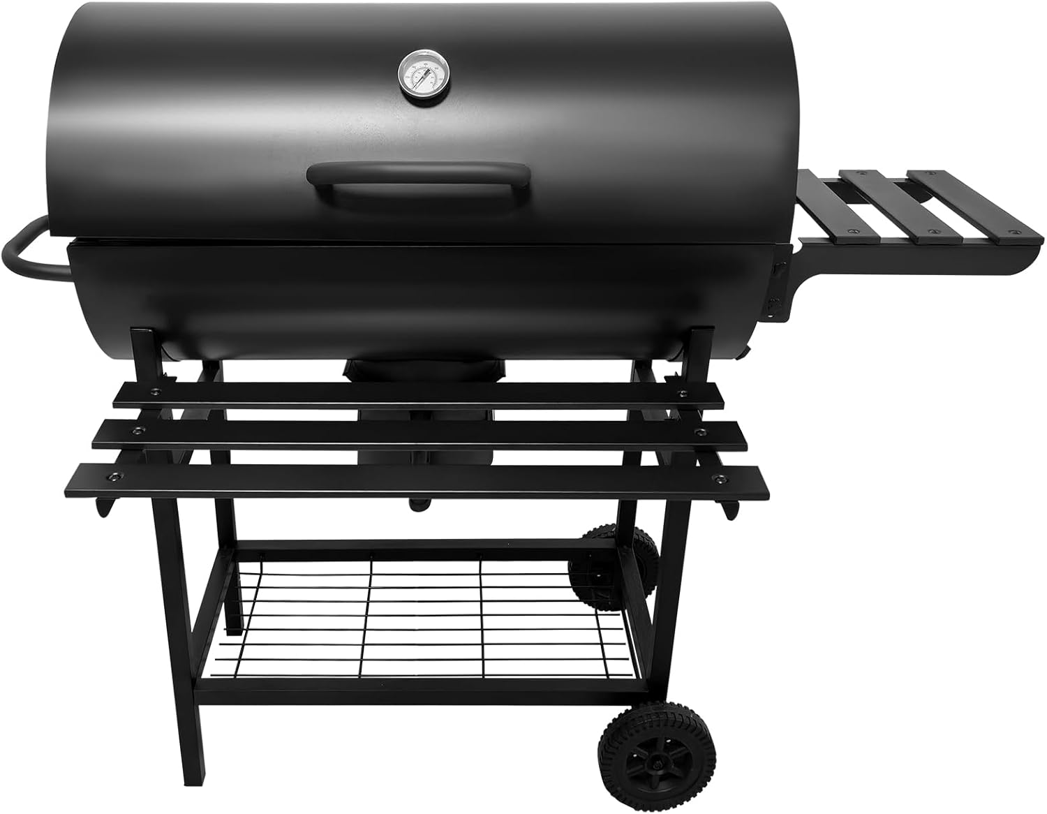 28-Inch Charcoal Grill - 2 Foldable Side Tables, Bottom Storage Shelf, BBQ in all directions Pull-out Ash Tray, Outdoor BBQ Grill for Family Gatherings Camping - Black - Image 2
