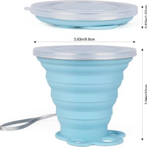 Silicone Collapsible Travel Cup Small 270ml Folding Drinking Cups Cats paw Silicone Folding Camping Cup for Outdoor Hiking Travel Blue and Grey 2 Pack