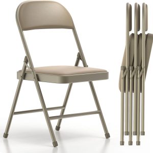 4 Pack Folding Chairs with Padded Cushion and Back, Khaki Metal Chairs with Comfortable Cushion for Home and Office, for Indoor and Outdoor Events (Kahki, 4 Pack)
