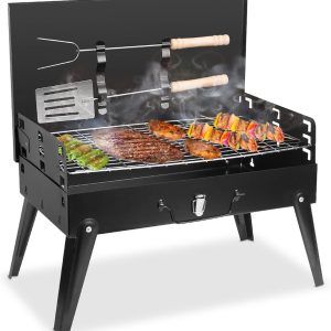 Portable Charcoal Grill - Adjustable Heights, Convenient Cover Design, Iron Construction - Ideal for Outdoor Cooking Adventures-Small Charcoal Grill, Camping Stuff, Foldable Grill
