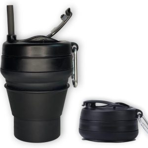 Reusable Coffee Cups with Lids with Straw - Collapsible Cups for Traveling - Leak Proof Collapsible Mug for Hot and Cold Drinks - 16oz Dishwasher Safe and Microwavable Travel Coffee Mug
