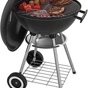 18 Inch Portable Charcoal Grill with 4 Legs and Wheels for Outdoor Cooking Barbecue Camping BBQ Coal Kettle Grill - Heavy Duty Round with Thickened Grilling Bowl for Small Patio Backyard