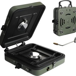 2 Burner Propane Camping Stove,Portable Folding Gas Stove for Camping with 17200 BTU,Two Adjustable Burners with Easy Carrying Handle&Inlet Gas Pipe,Outdoor Camp Stove for Camping Backpacking