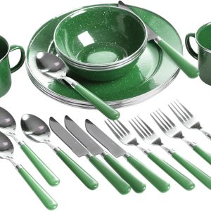 24-Piece Enamel Camping Tableware Set