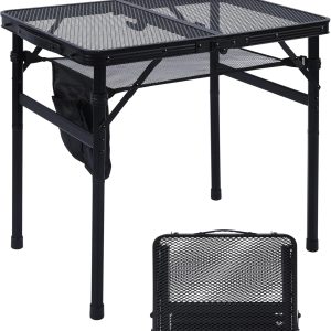 Camping Table, 2x1.3 FT Portable Folding Grill Table, Lightweight Height Adjustable Metal Table with Mesh Desktop and Mesh Bag, Outdoor Table for Camping, Picnic, Beach and BBQ, Black