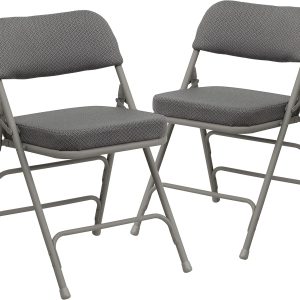 2 Pack  Series Premium Curved Triple Braced & Double Hinged Gray Fabric Metal Folding Chair